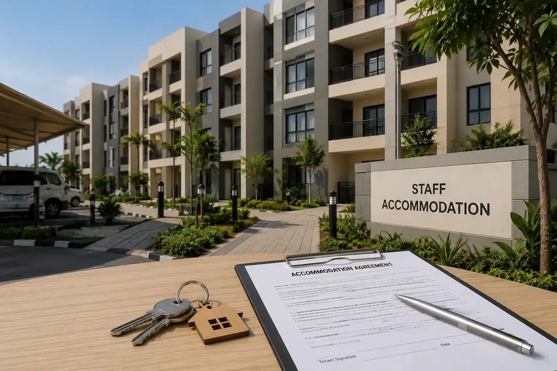 Staff accommodation building in the UAE — worker housing arranged by RK Documents